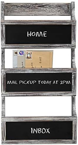 MyGift Wall Mounted Torched Solid Wood Magazine and Mail Holder Organizer Rack with 3 Slots and Chalkboard Labels - Image 6
