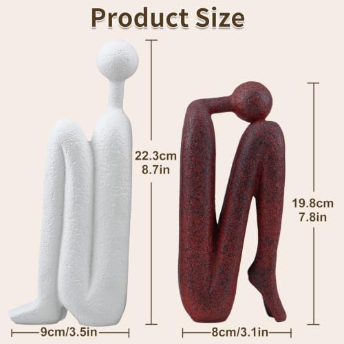 Thinker Decorative Bookends, Heavy Duty Resin Book Ends, Non-Slip Book Holder for Shelves, Modern Minimalist Sculpture Book Stopper for Living Room Office Home Decor, Set of 2 (Red White) - Image 5
