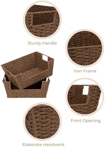 StorageWorks Pantry Baskets for Shelves, Wicker Baskets, Brown Paper Rope - Image 4