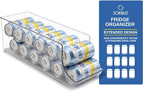Sorbus Can Dispenser for Refrigerator - 12 Can Fridge organizer Rotation System Rack - Clear Soda Can Organizer for Refrigerator, Freezer & Pantry - Great for Kitchen Organization & Storage (2-Pack) - Image 4