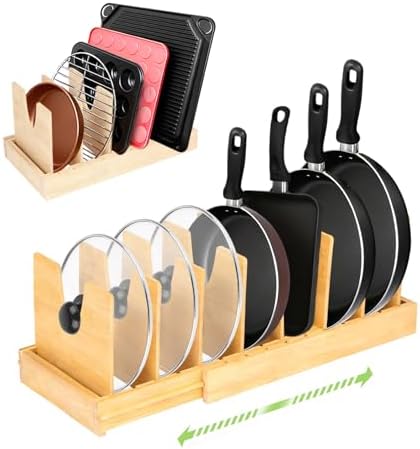 Expandable Bamboo Pot and Pan Organizer Under Cabinet, Holding Rack by Unknown