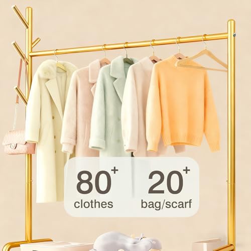 MYUPDALIN Rolling Metal Clothes Rack with Shelves & Storage Basket, Gold - Image 6