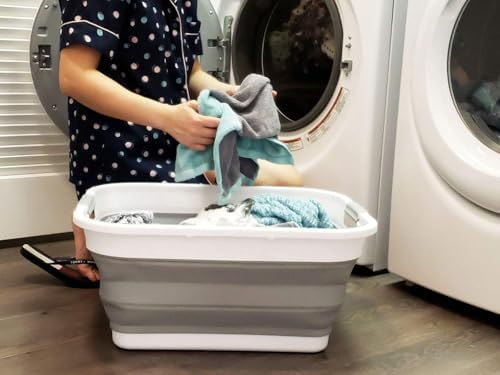 SAMMART 41L (10.8 gallon) Collapsible Plastic Laundry Basket-Foldable Pop Up Storage Container/Organizer-Portable Washing Tub-Space Saving Hamper, Water capacity: 32L (8.4 gallon) (Rectangular, Grey) - Image 2