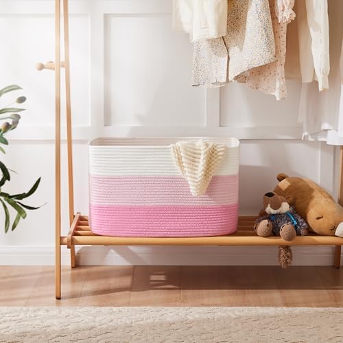 Artfeel Blanket Basket,Rectangle Woven Baskets for Storage,100L Laundry Basket for Decorative Nursery Blanket,Toys,Dirty Clothes and Magazine in Shelves,Baby Room,and Living Room - Image 4