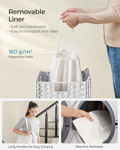 SONGMICS Laundry Hamper with Lid, 23.8 Gal (90 L) Synthetic Rattan,Foldable - Image 6