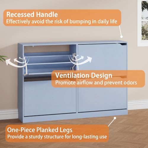 Blue Hidden Shoe Storage Cabinet for Entryway with 4 Flip Drawers - Image 7