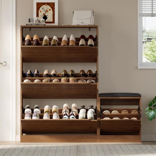 BORNOON Shoe Cabinet with Bench and 3 Flip Drawers, Slim Narrow Shoe Storage Cabinet, Freestanding Shoe Rack Organizer with Adjustable & Removable Shelves, Anti-Tip for Entryway, Hallway, Foyer - Image 6