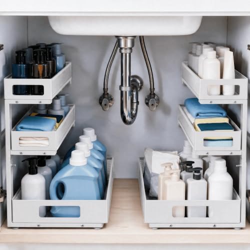 3-Tier Under Sink Organizer, Pull-Out Drawers, 2-Pack White by FimorTinyPony