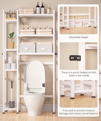 Homde Bamboo Over The Toilet Storage Organizer: Basket and Drawer (White) - Image 4