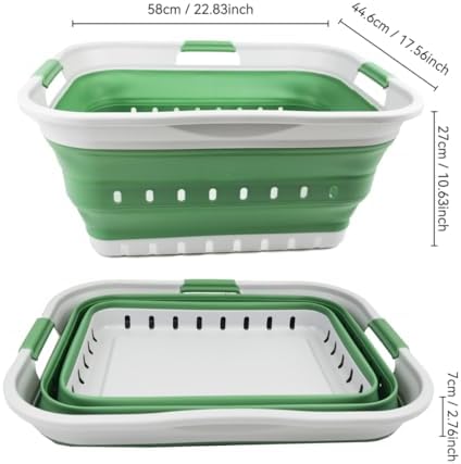 SAMMART 42L (11 gallon) Collapsible Plastic Laundry Basket - Foldable Pop Up Storage Container/Organizer - Portable Basket - Space Saving Hamper/Basket (Grey/Dark Sea Green (Set of 2)) - Image 3