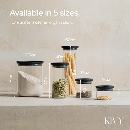 KIVY Airtight Glass Jars with transparent Lids & Labels 3x 40oz - Stackable - Image 6
