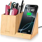 3-in-1 Bamboo Wireless Charger with Desk Organizer, Pen Holder for Desk by Investme