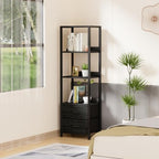 Furnulem 4 Tier Corner Shelf,Black Narrow Bookshelf with 2 Storage Drawers - Image 4