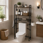 Over The Toilet Storage Rack, 3-Tier Bathroom Organizer Shelf with Toilet Paper Holder & 3 Hooks, Freestanding Metal Over Toilet Storage Shelves for Small Bathroom Spaces, Brown by Unknown