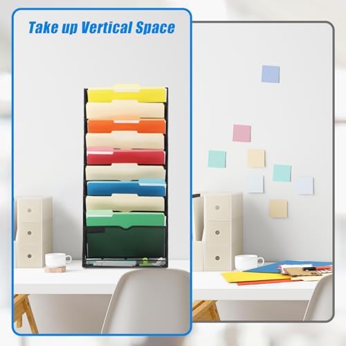 EASEPRES Desk File Organizer Mesh 11-Tier, Hanging Wall Mount Document Organization Stand, Desktop Vertical Mail Paper Folder Holder Rack with Bottom Tray for Office Home Cubicle Countertop, Black - Image 2