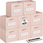 Fabric storage cubes (Set of 8) 11 Inch Cube Storage Bin, Cube storage with 8 Labels Window Cards & a Pen, Foldable cube organizer bins,11x11 Storage bin, Cubby Organizer Boxes, Pink by Artsdi