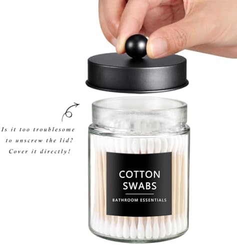 SheeChung Qtip Dispenser Holder, Glass apothecary jars with Acrylic Vanity Tray, Countertop Canister Guest Bathroom Essentials Storage Organizer for Cotton Swabs/Balls, Floss Picks - Image 2