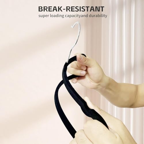 Velvet Hangers Non Slip - 20 Pack Pants Hangers for Closet - Thin Space Saving Clothes Hanger - Strong, Durable, Jean Perchas with 360 Degree Rotatable Hook for Tank Top (Black Silver Hook) - Image 5