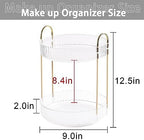 shuang qing Rotating Makeup Organizer for Vanity, High-Capacity Skincare Clear Make Up Storage Perfume Organizers Cosmetic Dresser Organizer Countertop 360 Spinning (Clear, 2 Tier) - Image 2