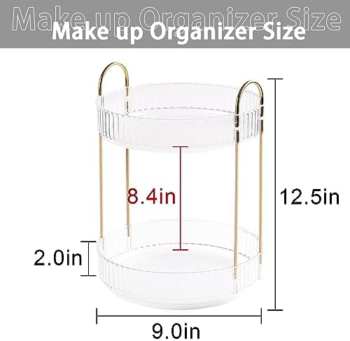 shuang qing Rotating Makeup Organizer for Vanity, High-Capacity Skincare Clear Make Up Storage Perfume Organizers Cosmetic Dresser Organizer Countertop 360 Spinning (Clear, 2 Tier) - Image 2