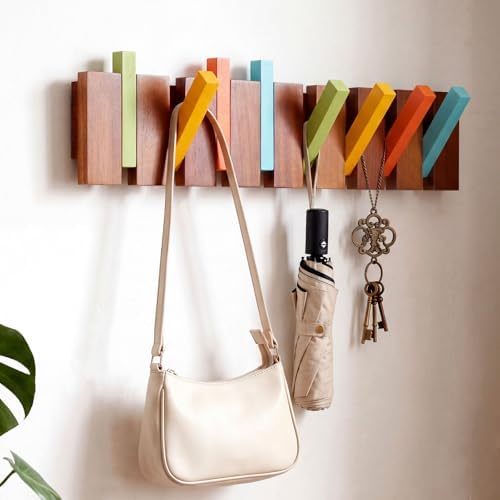 Youyole 8 Hook Wood Coat Rack Wall Mount Piano Hideaway Coat Hooks by Ajaredlulu