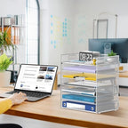 7 Tier Paper Organizer for Desk with Letter Trays & Handle White - Image 7