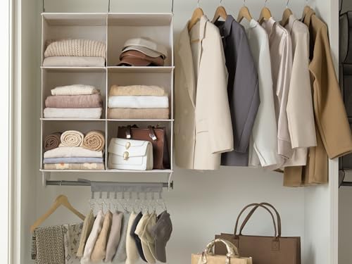 StorageWorks Hanging Closet Organizer with Rod, 6 Sections, 3 Tiers, White - Image 2