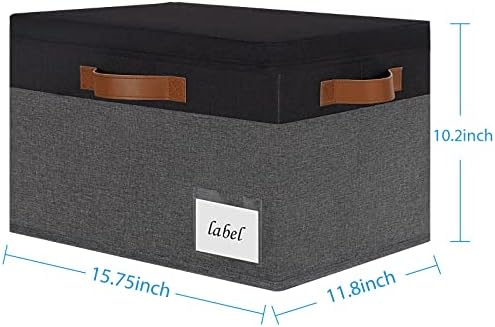 Extra Large Storage Bins with Lids, Foldable Fabric Storage Baskets with Lids, Sturdy Storage Boxes with Labels and 3 PU Handles for Closet Home Bedroom Office (32L, 3 Packs, Grey&Black) - Image 2