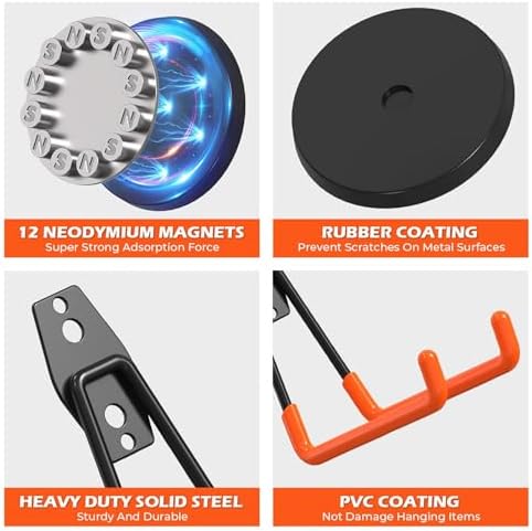 4Pcs Large Magnetic Hooks Heavy Duty Strong Magnet Hooks Heavy Duty Garage Storage Hook Utility Magnet Hooks for Garage Shelve Tool Cart Garden Tools Magnetic Hanger Holder Organization for Hanging - Image 4