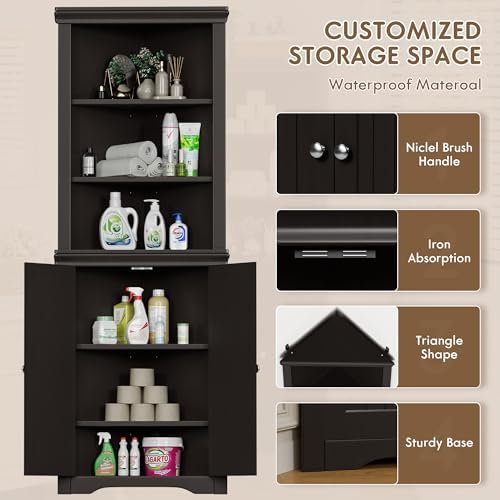 Flamaker Corner Cabinet, Freestanding Corner Shelf for Bathroom, Espresso - Image 5