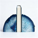 Natural Agate Bookends Pair - Vibrant Dyed Blue Geode Design, 2-3 lbs Heavy Duty Non-Slip Crystal Bookends for Shelves | Home Office Decor by XMHOME