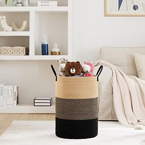 Fiona's magic Woven Laundry Hamper, 100L Tall Blanket Storage-Brown&Black - Image 2