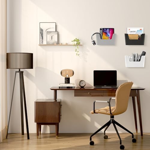 JOMOLA No Drilling File Holder 5 Pack Mail Organizer Wall Mount File Organizer Holder Office Wall Hanging Files Magazines Organizer Plastic Door Mount Wall Pocket with Adhesive Pad, White Color - Image 5