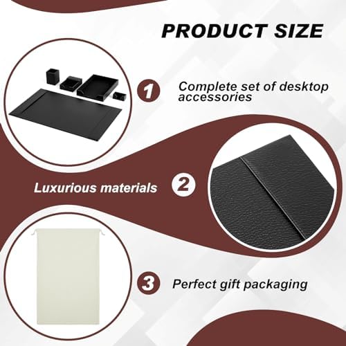 Sayglossy 5 Piece Leather Desk Pad Set with Side Rails 30"x18" Desk Blotter Protector, Letter Tray, Pen Cup, Sticky Note Clip, Name Card Holder, Executive Office Organizer Accessories Workplace(Black) - Image 4