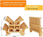 Bamboo Dish Drying Rack, 3-Tier Collapsible Wooden Dish Rack with Utensil Holder, Bamboo Dish Drainer Rack for Kitchen Counter 25pcs - Image 4