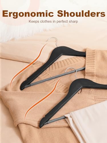 HOUSE DAY Black Wooden Hangers 30 Pack, Heavy Duty Wooden Coat Hangers - Image 6