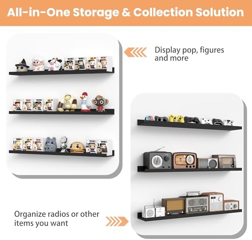 upsimples Floating Shelves for Wall Decor and Storage, Black, 6Pcs 47.3'' - Image 6