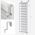 Whitmor 36 Pair Over The Door Shoe Organizer, 12 Tier Hanging Shoe Organizer, Heavy Duty Metal & Mesh Shoe Holder, Hanging Shoe Rack for Closet Organizer & Storage, 74"H x 21.7"W x 7.5"D, Grey - Image 2