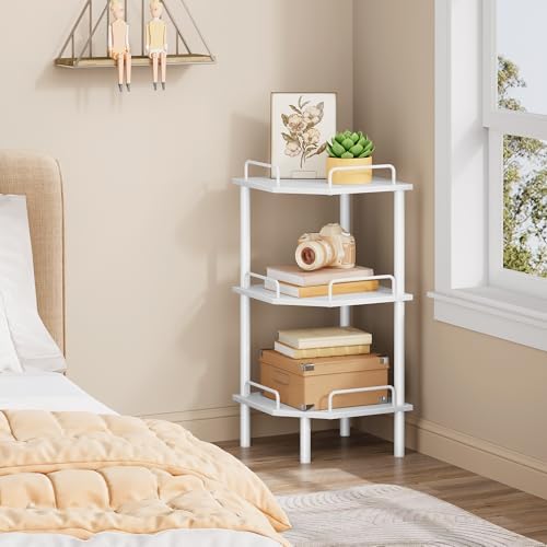 Tajsoon 3 Tier Corner Shelf Stand, Standing Corner Shelf Unit, White - Image 7