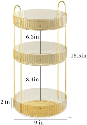 Rotating Makeup Organizer Countertop, 3 Tier, Gold - Image 2
