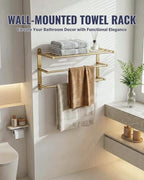 24 Inch Towel Racks for Bathroom: Brushed Gold Towel Rack with Double Towel Bar Wall Mounted - SUS304 Stainless Steel Bath Towel Holder with Shelf for Hotel Lavatory - Image 3