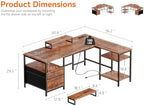 Furologee 50 Inch L Shaped Computer Desk with Power Outlet, Rustic Brown - Image 3