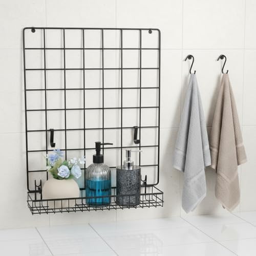 4 Pcs 15.75 x 3.94 x 1.97 Inch Black Metal Grid Wall Hanging Basket, Wire Storage Organizer Baskets with Hooks for Kitchen, Bathroom, Home Decor - Image 5