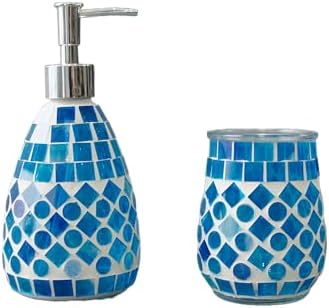 ELEGANTZ Bathroom Accessory Set – Mosaic Bathroom Accessories Set with Glass Soap Dispenser and Toothbrush Holder – Decorative Bathroom Accessories Countertop for Modern Bathroom Decor - Image 3