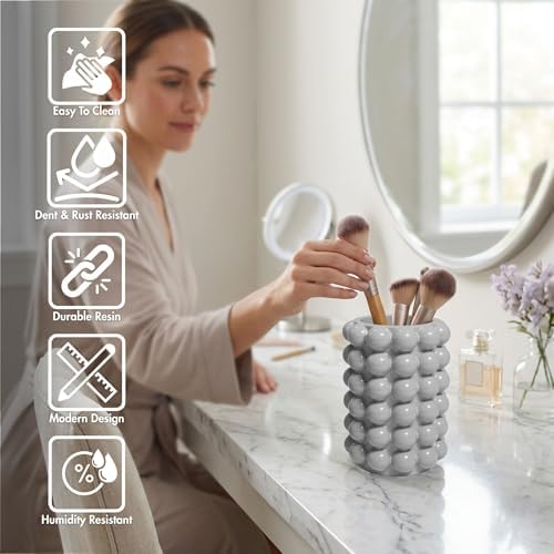 Better Trends 2-Piece Bathroom Accessory Set – Toothbrush Holder & Bubble Textured Tumbler Cup, Unbreakable Plastic Vanity Organizer for Modern Bathroom Countertop Décor Gray Nova Collection - Image 4