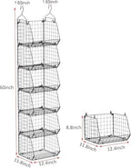 6 Tier Closet Hanging Organizer, Clothes Hanging Shelves with 4 Hanging Hooks 5 S Hooks, Wire Storage Basket Bins, for Clothing Sweaters Shoes Handbags Clutches Accessories Patent Design-Black - Image 3