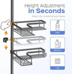 HAMITOR Shower Caddy Tension Pole: 4-Tier Corner Bathroom Organizer with Soap Holder - No-Drill Adjustable Storage Rack - 47-123 Inch Rustproof Space Saving Gray - Image 4