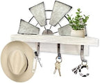 Windmill Key Holder Wall Mount, Decorative Wall Mounted Key and Mail Rack with Shelf, Farmhouse Wall Decor, 4 Rustic Hooks for Coats & Keys, White Western Key Holder. by RootyHeart