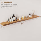 FLYJOE Floating Shelves for Wall Decor, Rustic Solid Elm Wood Live Edge Floating Shelves Wall Mounted, Wall Shelves with Invisible Bracket for Living Room Bathroom Bedroom Kitchen, 55 Inch, Natural - Image 2