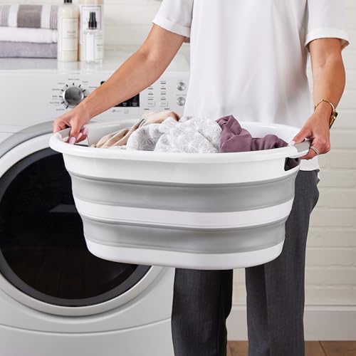 Laundry 360 Collapsible Laundry Basket | Portable | Space Saver Storage | 27 Liter Capacity | Store Under the Bed or Closet | Good for Kids | Dorm | Bedroom | Large | White/Grey - Image 5